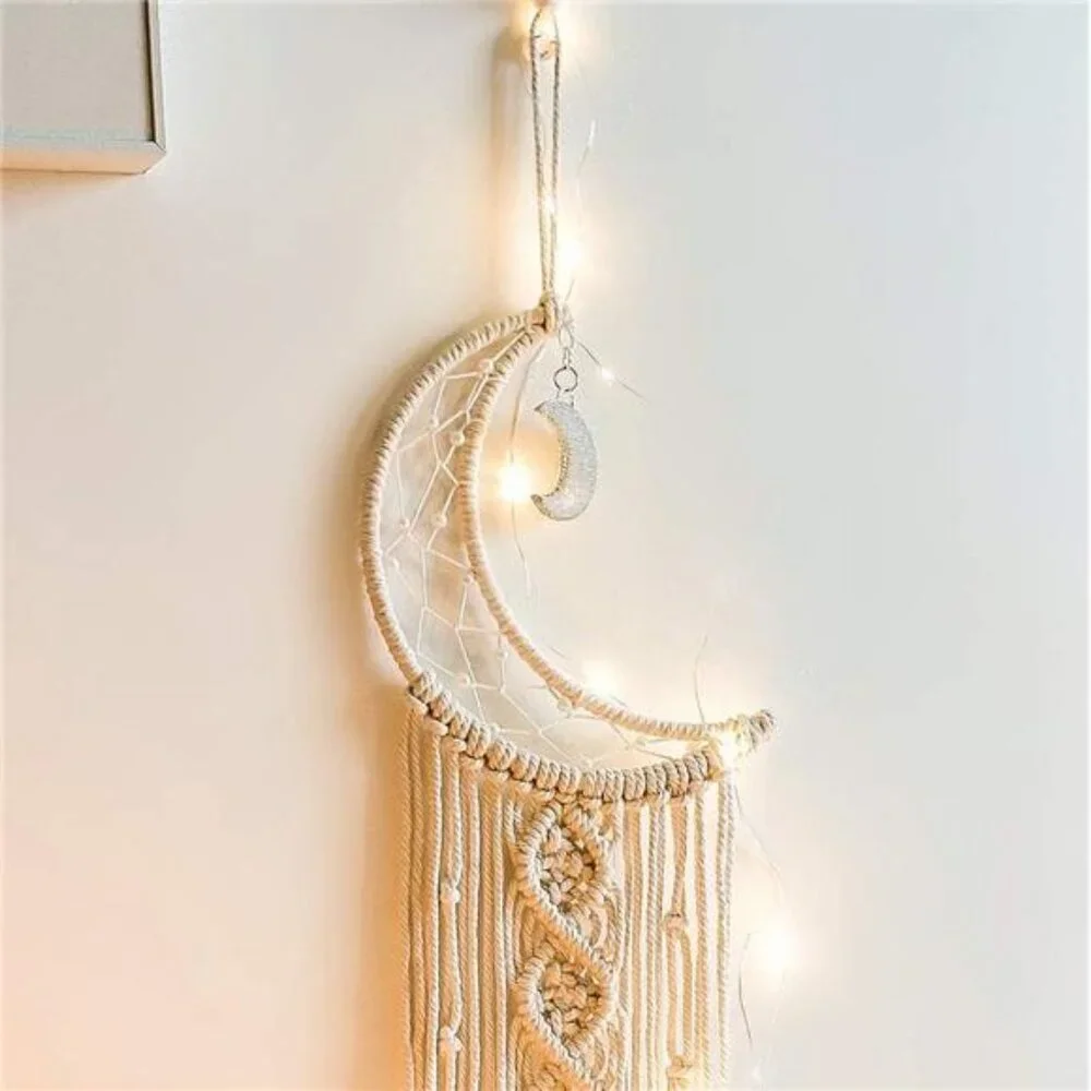 Boho Macrame Crescent Moon Star Dream Catcher